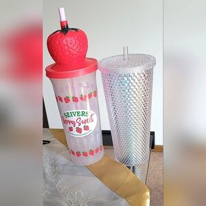 Berk Strawberry Festival Cup with Lid&Studded Glitter Tumbler with the straws